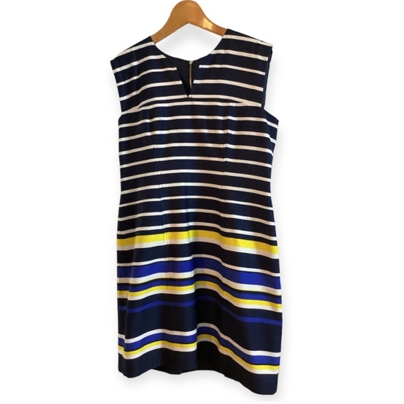 Tommy Hilfiger Blue Striped V-Neck Dress Size 16 - Picture 9 of 11